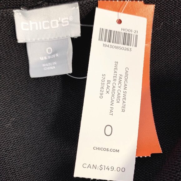 NWT Chicos Fancy Black w/ White Pearls Cardigan Sweater Size 0 - Picture 4 of 5